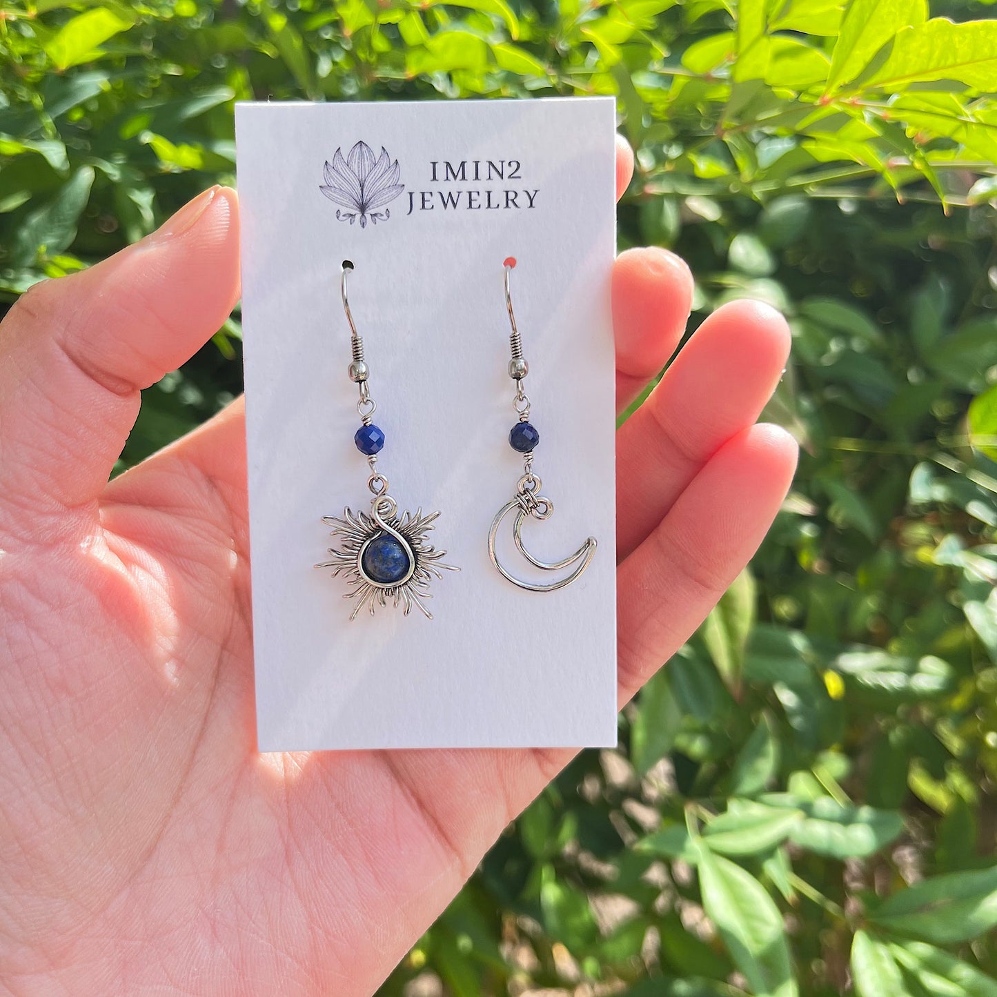 Silver Sun and Moon Earrings (In four different bead colors)