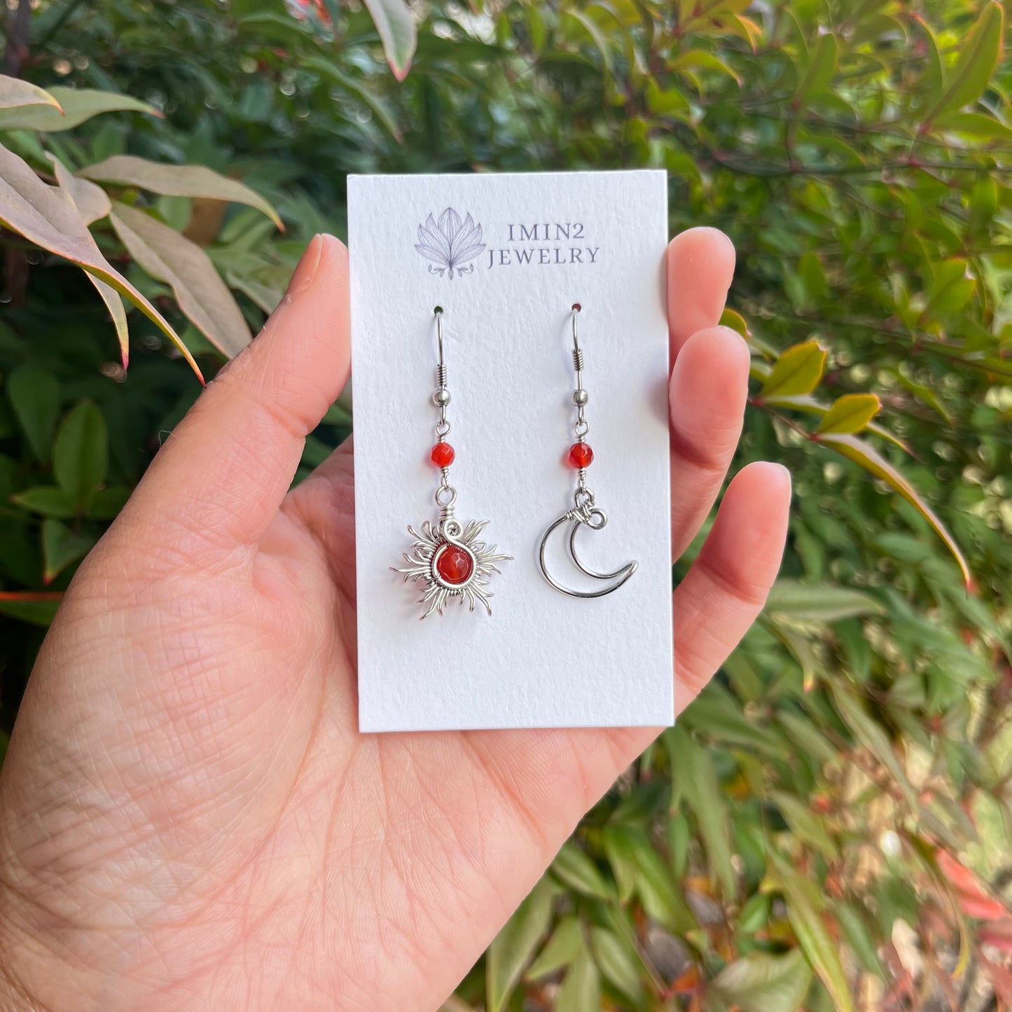 Silver Sun and Moon Earrings (In four different bead colors)