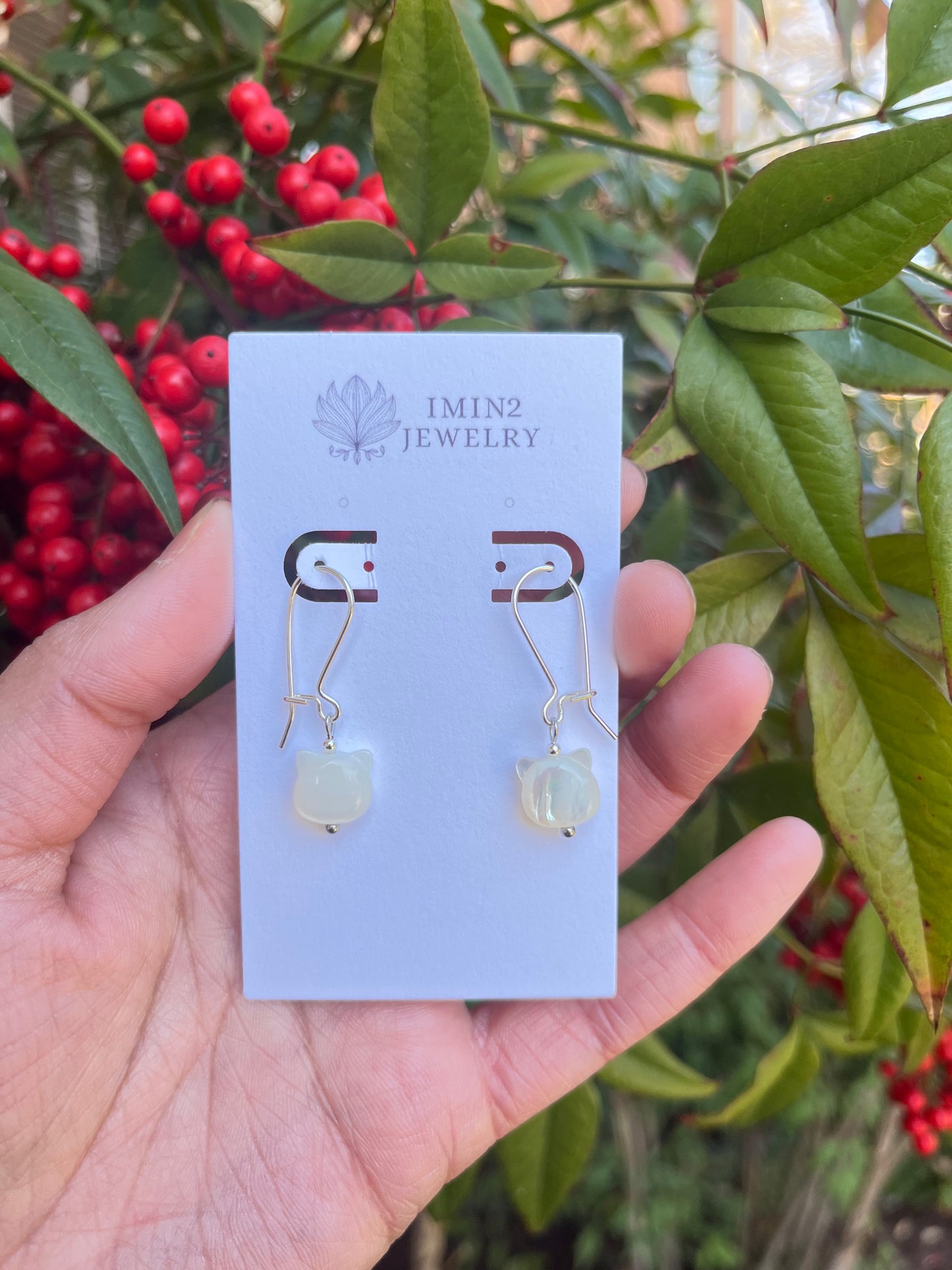 Sterling Silver White Cat Earrings