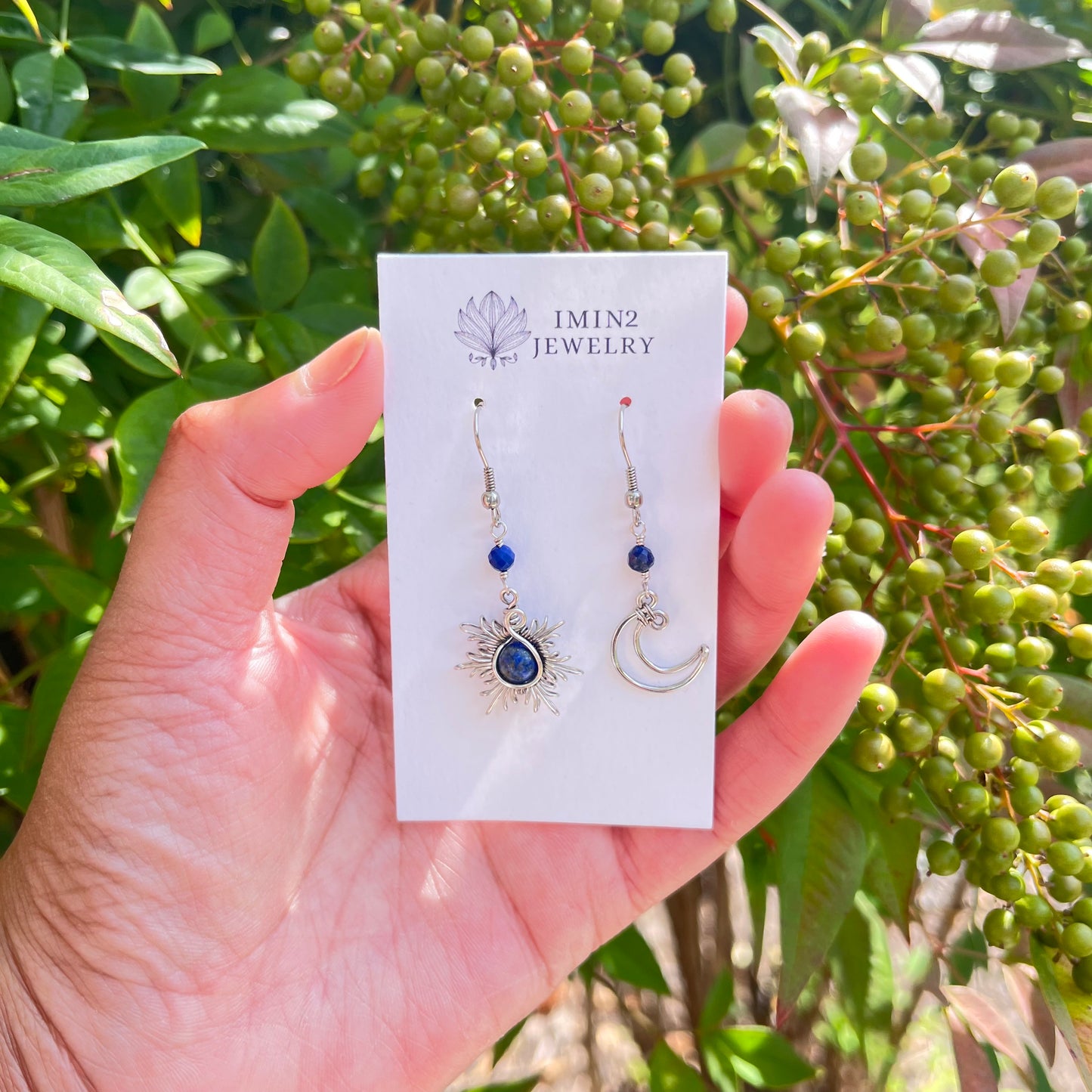 Silver Sun and Moon Earrings (In four different bead colors)