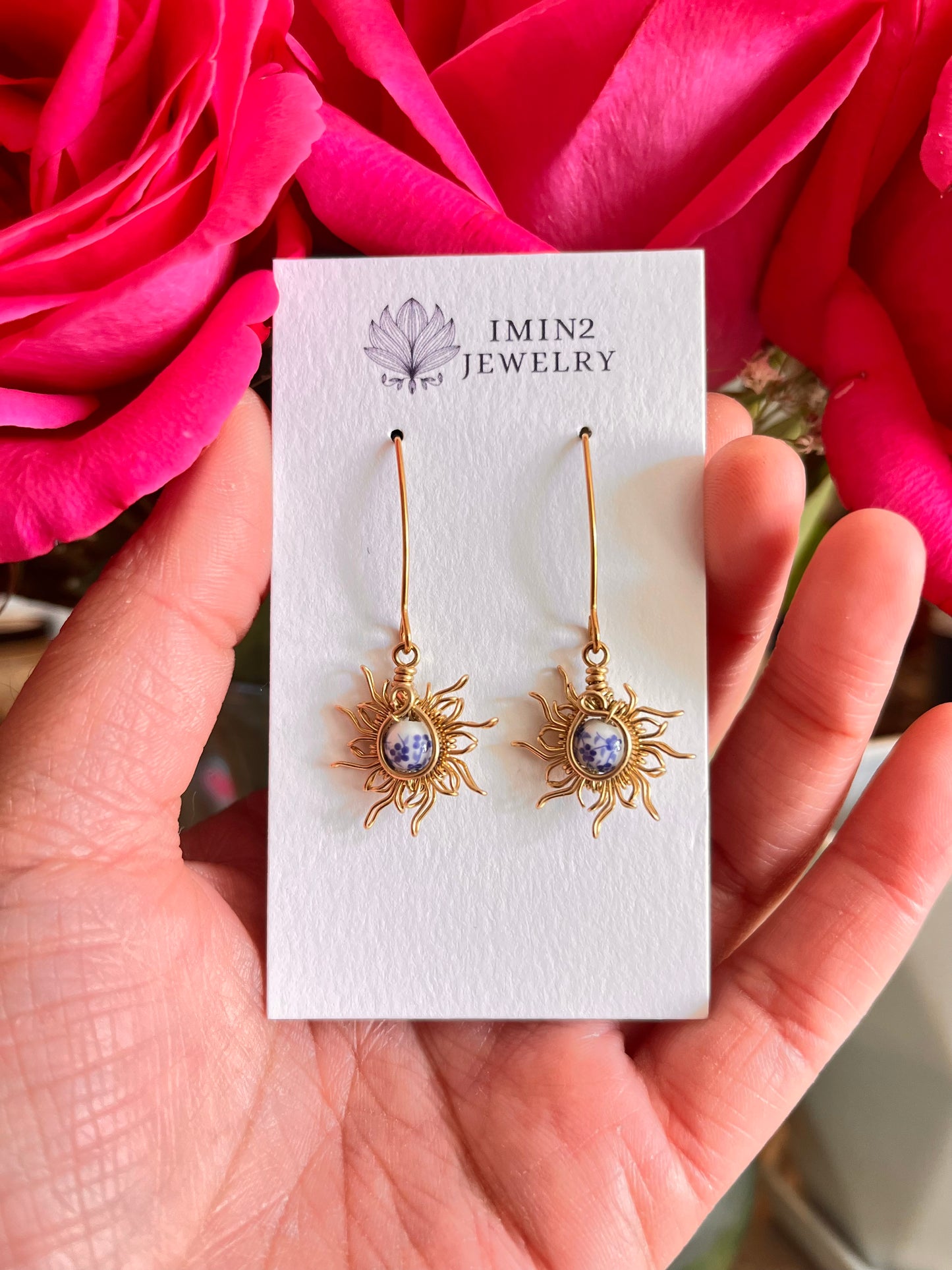 Solar Flare Earrings with Porcelain Beads