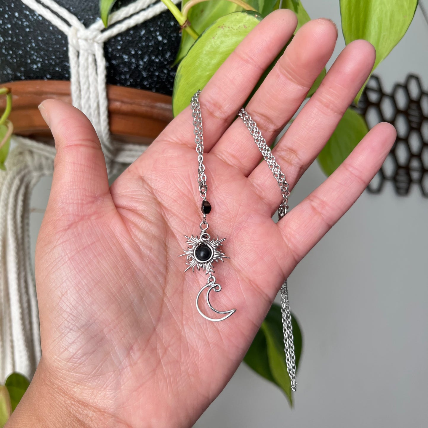 Sun and Moon Stainless Steel Black Onyx Necklace