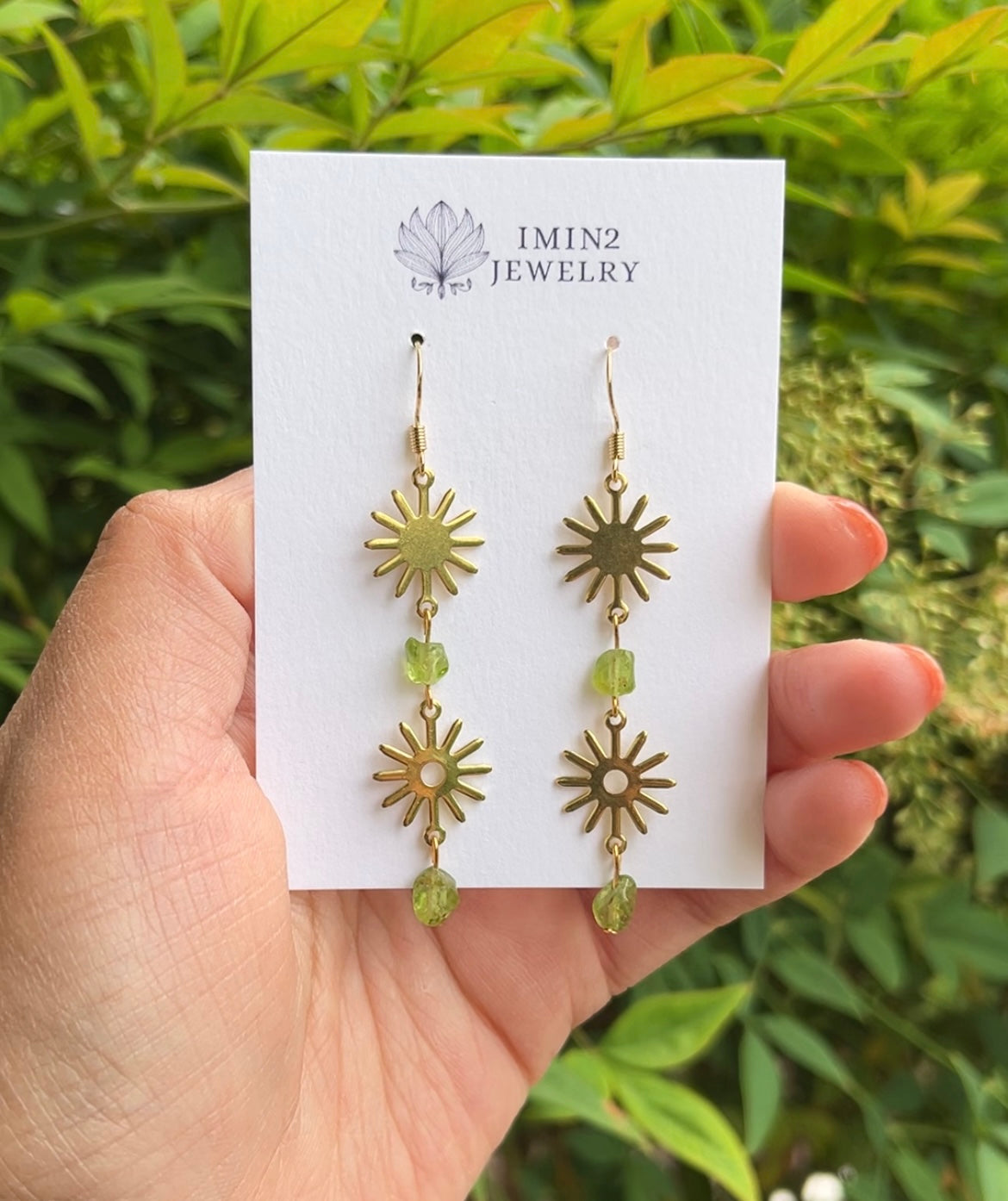 Peridot Brass Sun Earrings