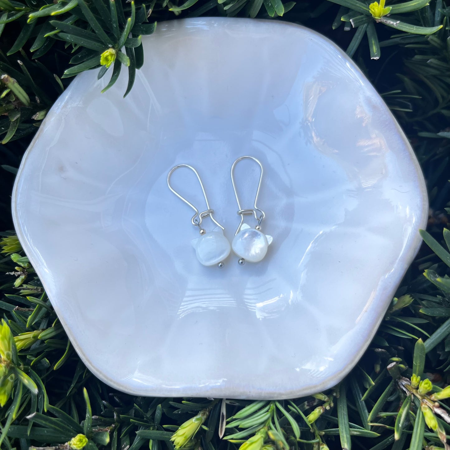 Sterling Silver White Cat Earrings