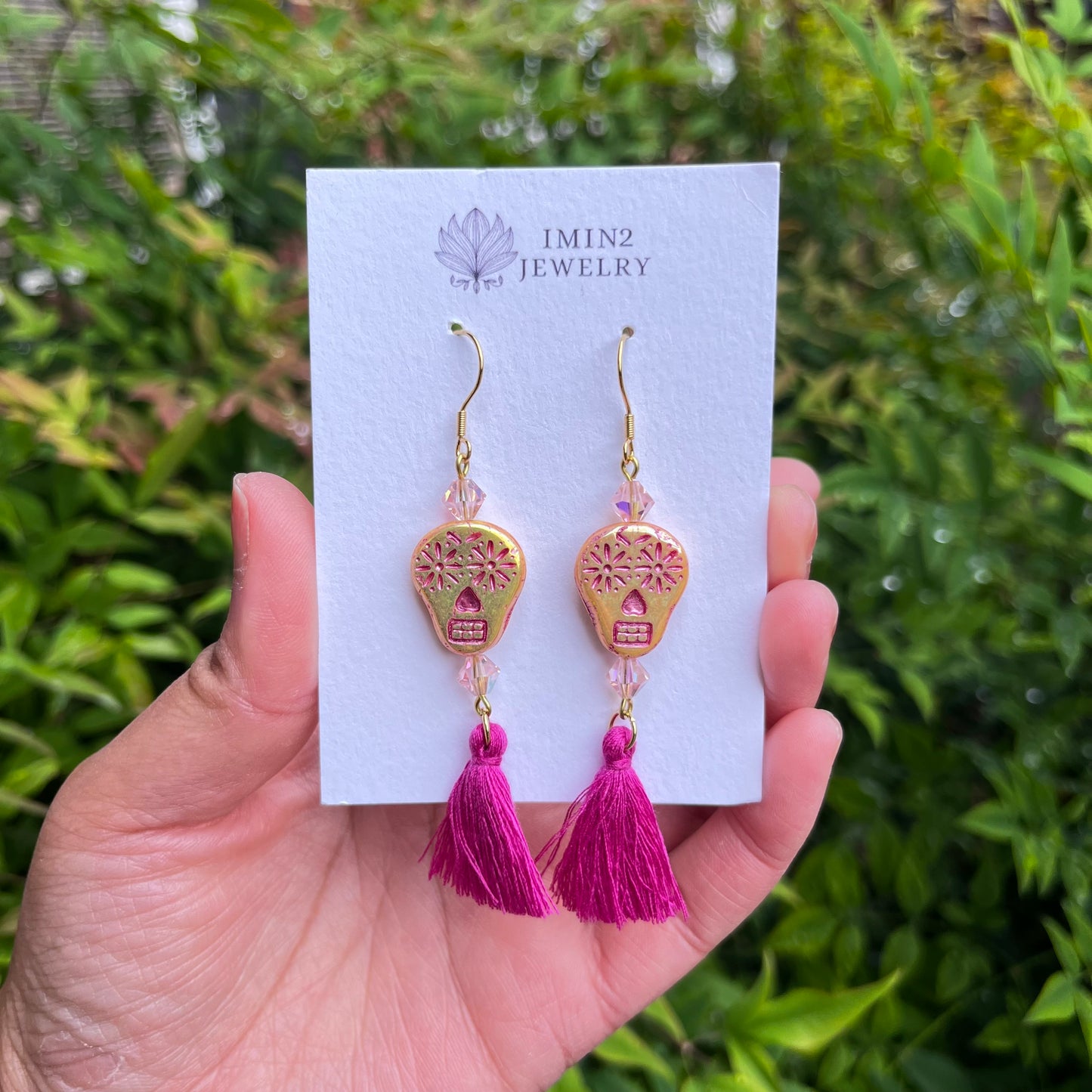 Yellow Sugar Skull Tassel Earrings