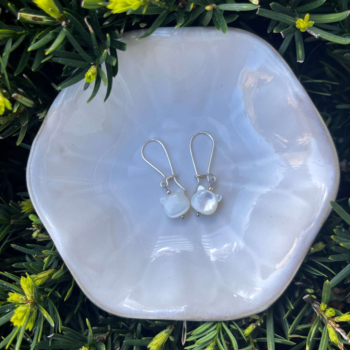 Sterling Silver White Cat Earrings