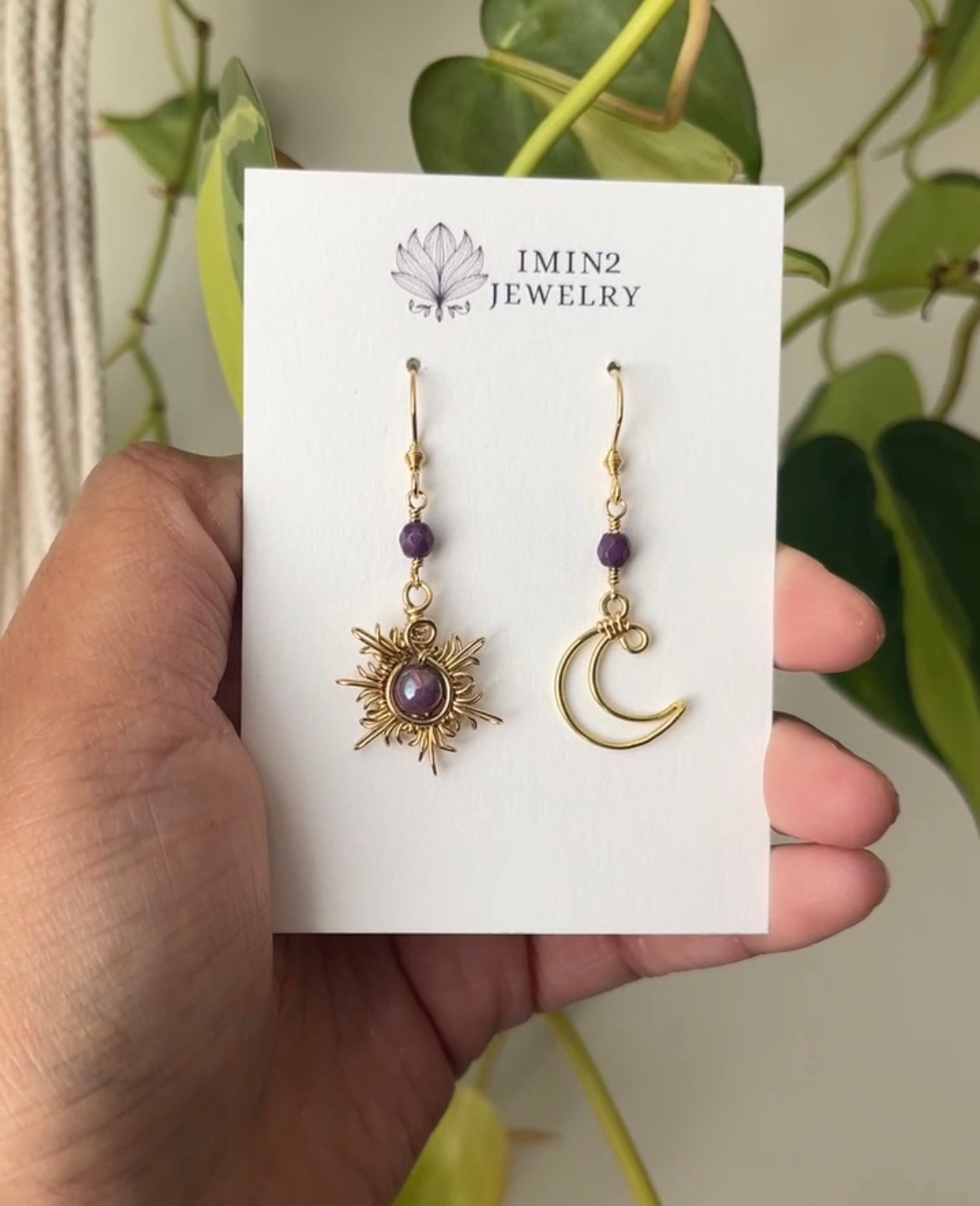 Brass Sun and Moon Earrings (In three different colors)