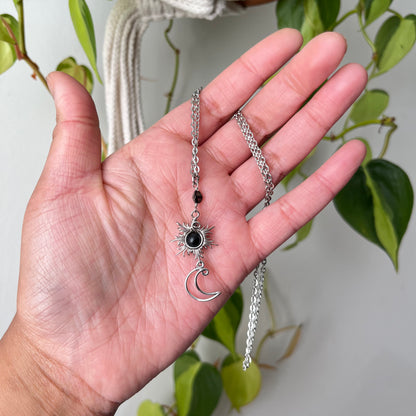 Sun and Moon Stainless Steel Black Onyx Necklace